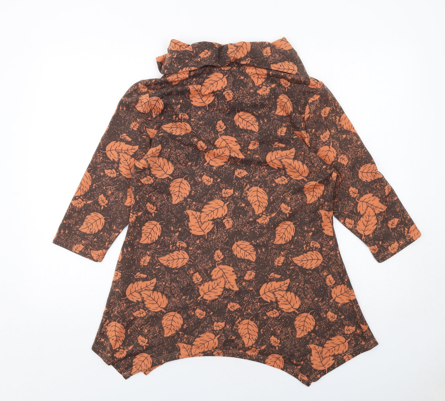 TIGI Womens Orange Geometric Polyester Tunic Blouse Size 10 Roll Neck - Asymmetric Hem