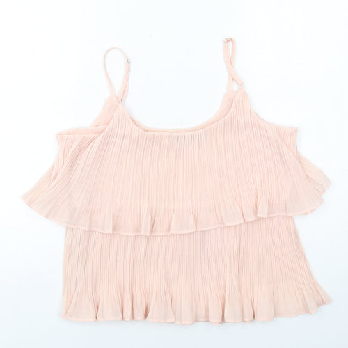 Cameo Rose Womens Pink Polyester Camisole Tank Size M Scoop Neck - Layered Plisse