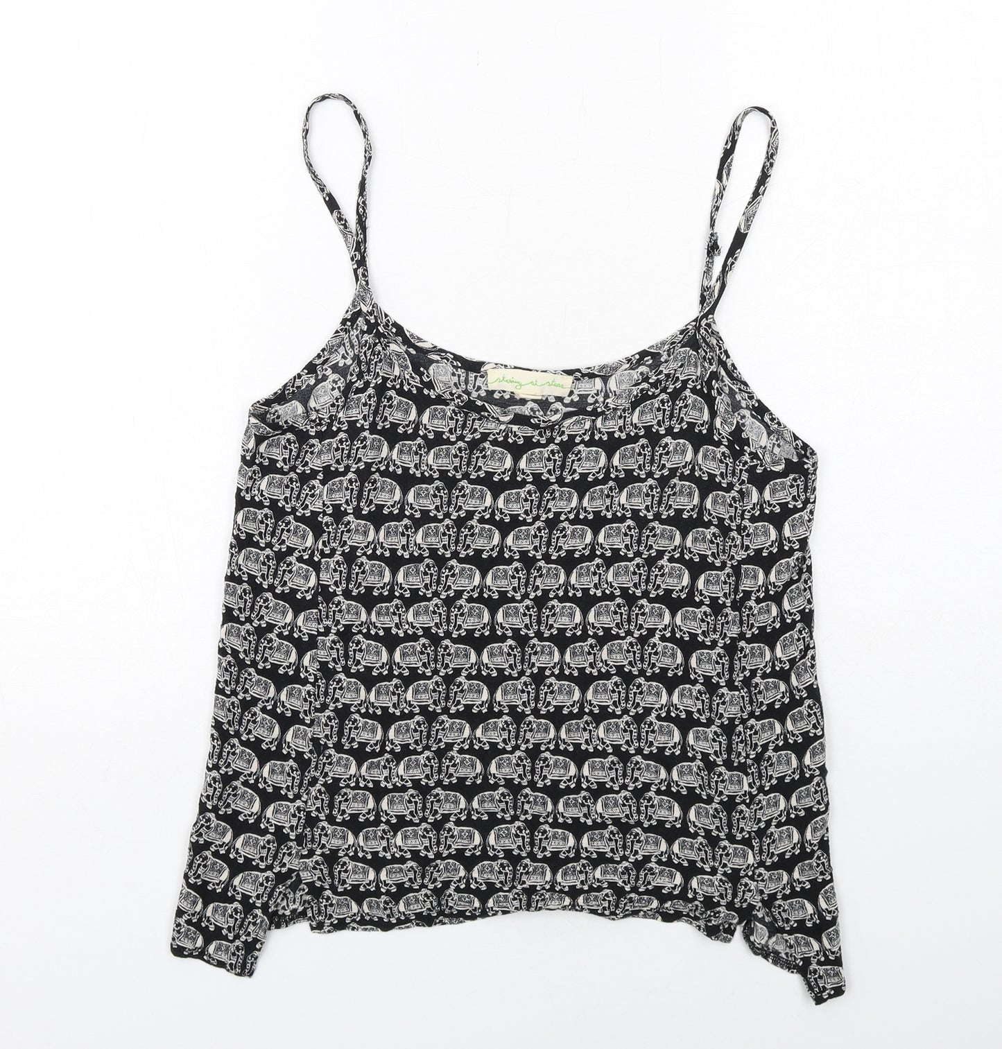 Staring at Stars Womens Black Geometric Viscose Camisole Tank Size S Scoop Neck - Elephant Print