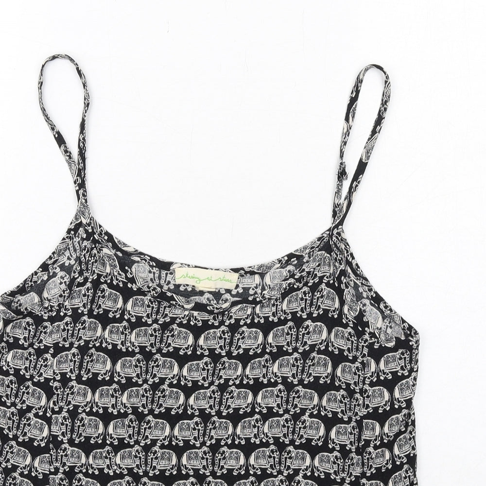 Staring at Stars Womens Black Geometric Viscose Camisole Tank Size S Scoop Neck - Elephant Print