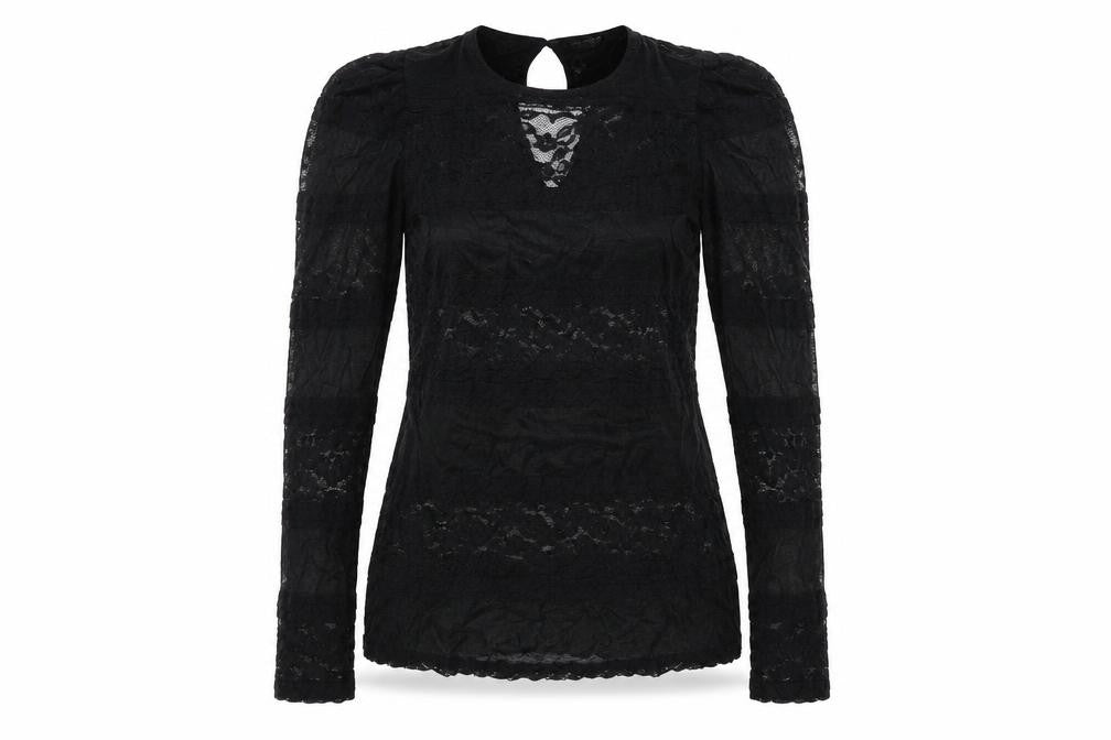 Front view of Zara women’s black polyamide basic blouse, size S, round neck