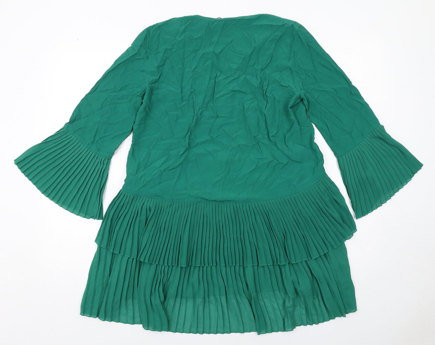 Zara Womens Green Polyester Skater Dress Size S V-Neck Button