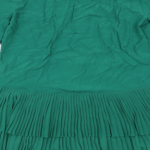 Zara Womens Green Polyester Skater Dress Size S V-Neck Button