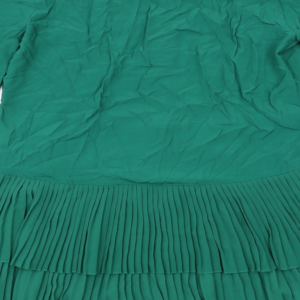 Zara Womens Green Polyester Skater Dress Size S V-Neck Button