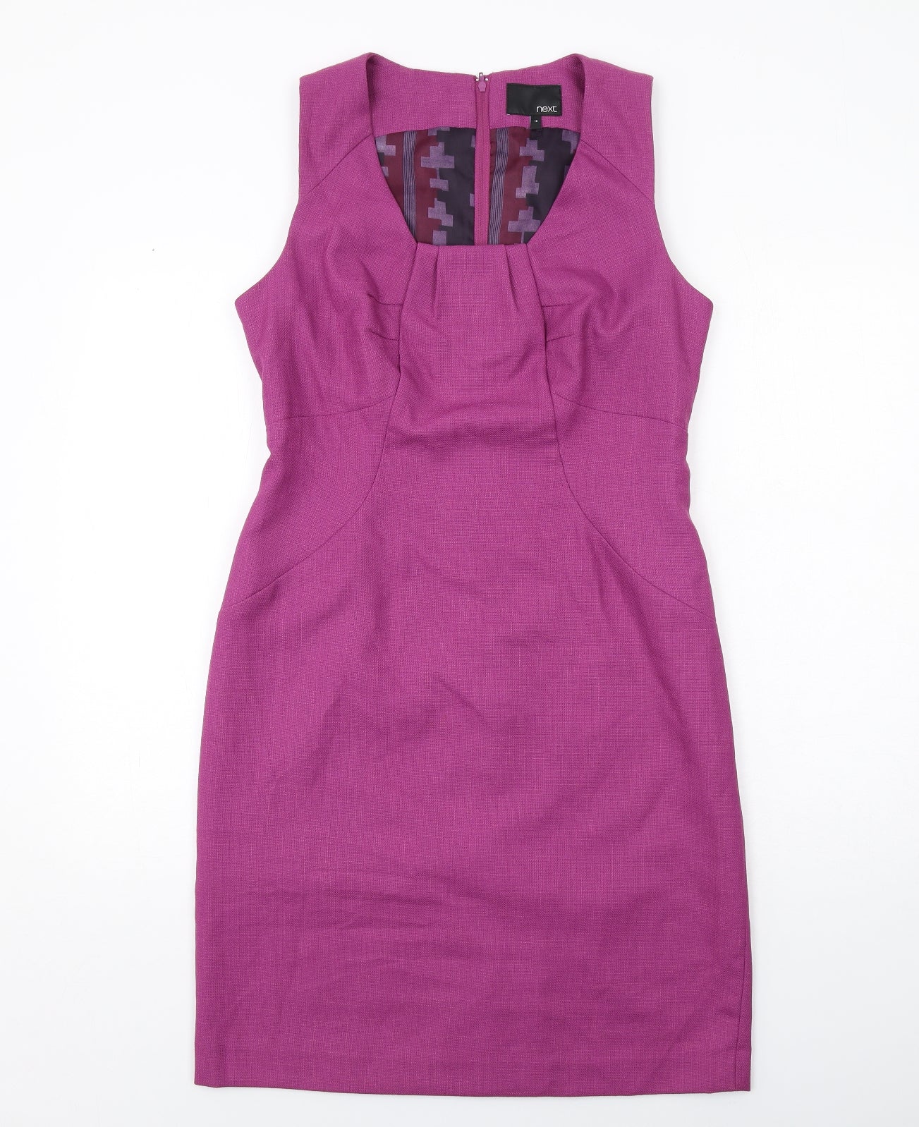 NEXT Womens Purple Polyester Shift Size 14 Square Neck Zip