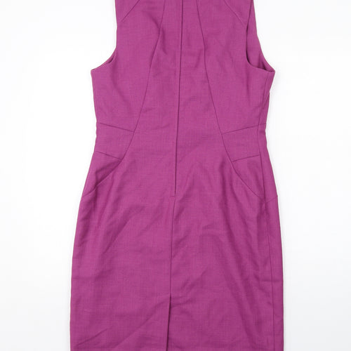 NEXT Womens Purple Polyester Shift Size 14 Square Neck Zip
