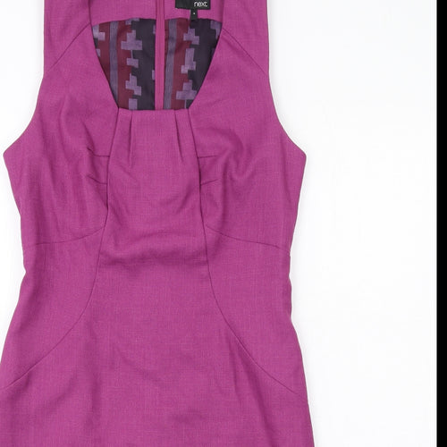 NEXT Womens Purple Polyester Shift Size 14 Square Neck Zip