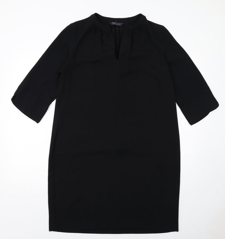 Marks and Spencer Womens Black Polyester A-Line Size 14 V-Neck Pullover