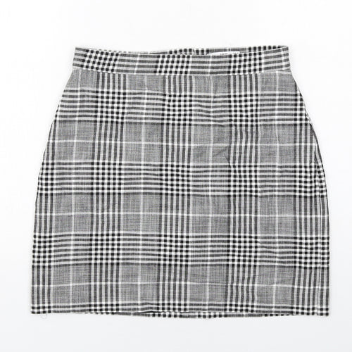 Mango Womens Black Plaid Viscose A-Line Skirt Size 12 Zip
