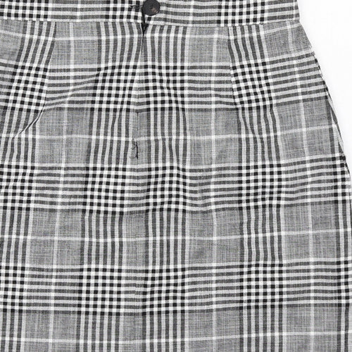 Mango Womens Black Plaid Viscose A-Line Skirt Size 12 Zip