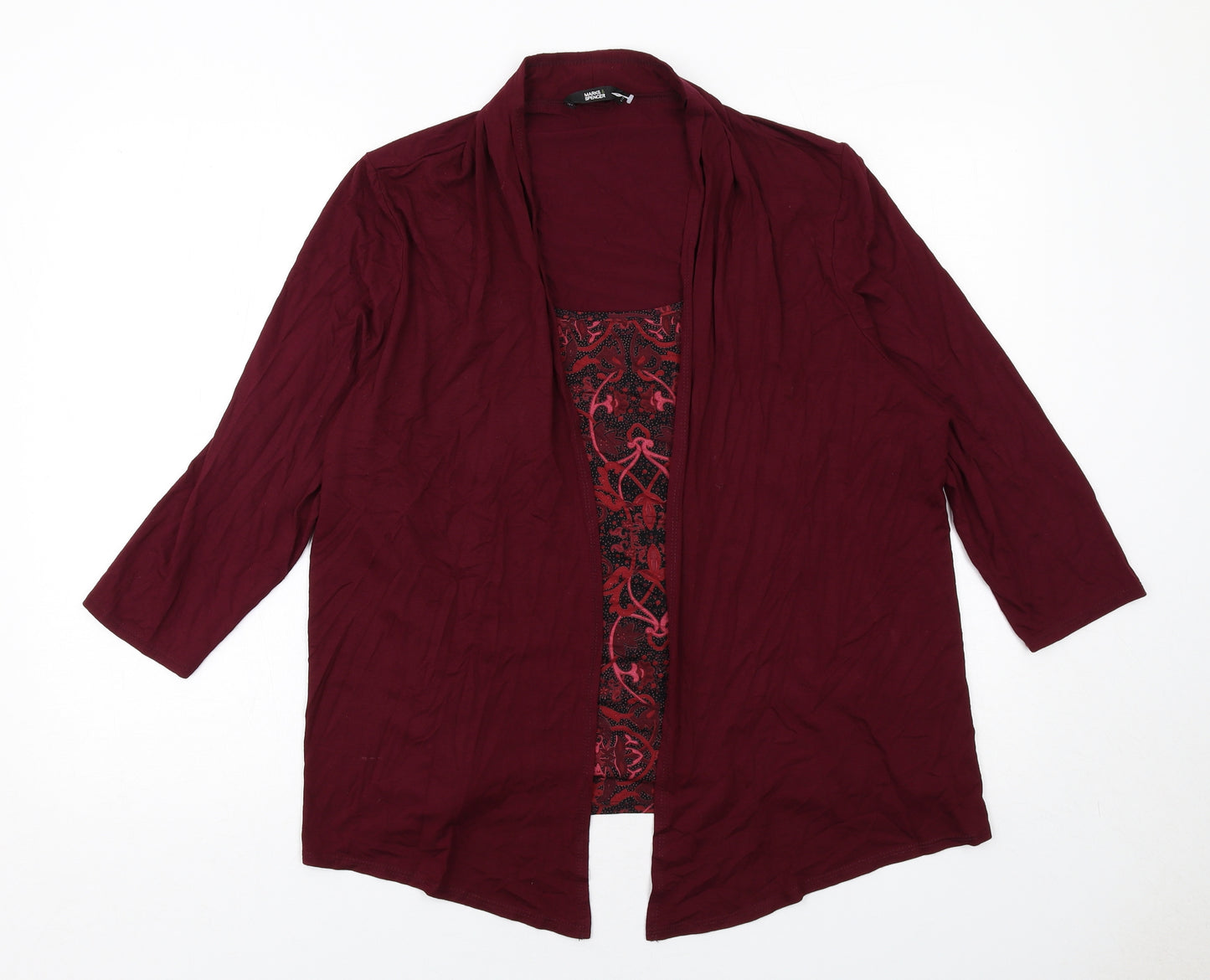 Marks and Spencer Womens Red Geometric Viscose Basic Blouse Size 20 Scoop Neck - Mock Cardigan Top