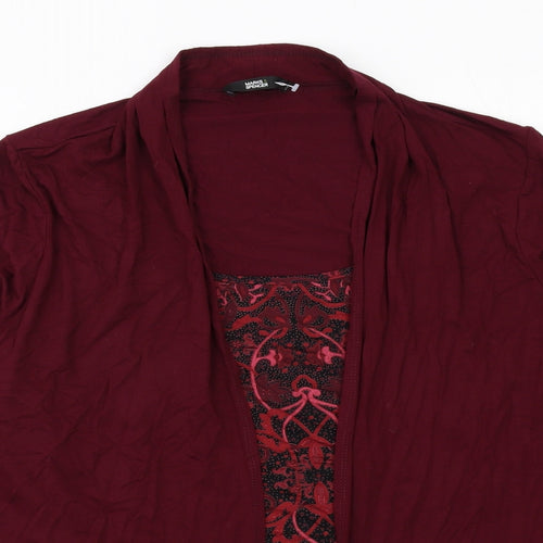 Marks and Spencer Womens Red Geometric Viscose Basic Blouse Size 20 Scoop Neck - Mock Cardigan Top