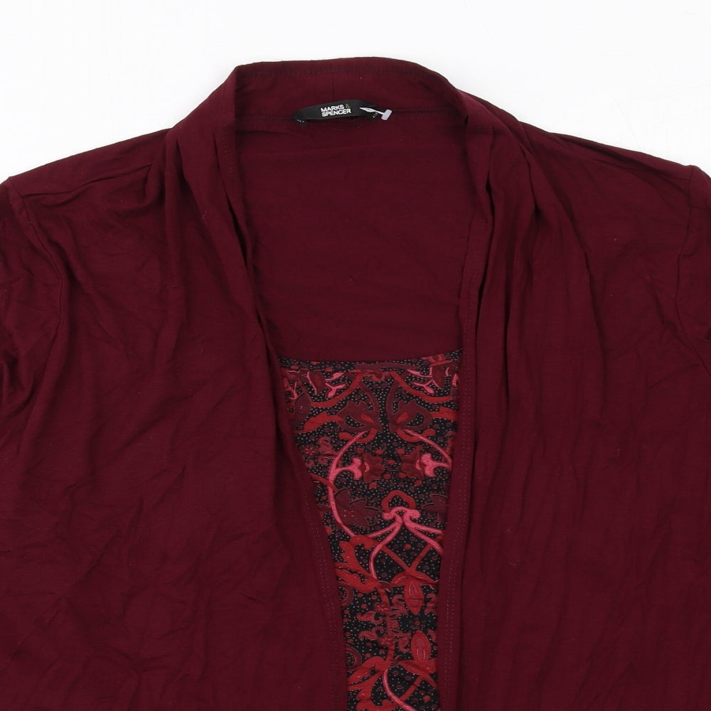 Marks and Spencer Womens Red Geometric Viscose Basic Blouse Size 20 Scoop Neck - Mock Cardigan Top