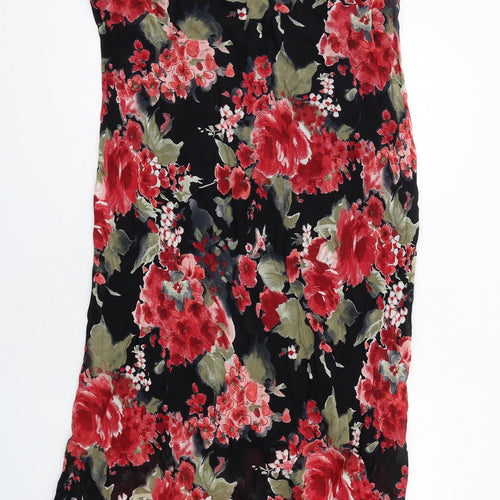 Ann Harvey Womens Black Floral Viscose Maxi Size 24 V-Neck Pullover