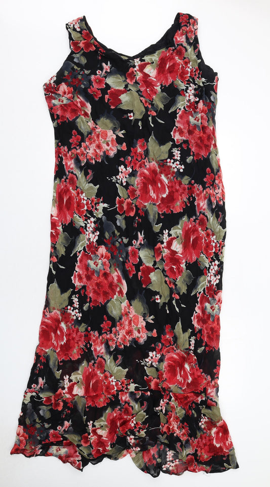 Ann Harvey Womens Black Floral Viscose Maxi Size 24 V-Neck Pullover