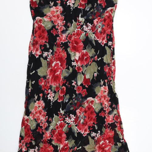 Ann Harvey Womens Black Floral Viscose Maxi Size 24 V-Neck Pullover