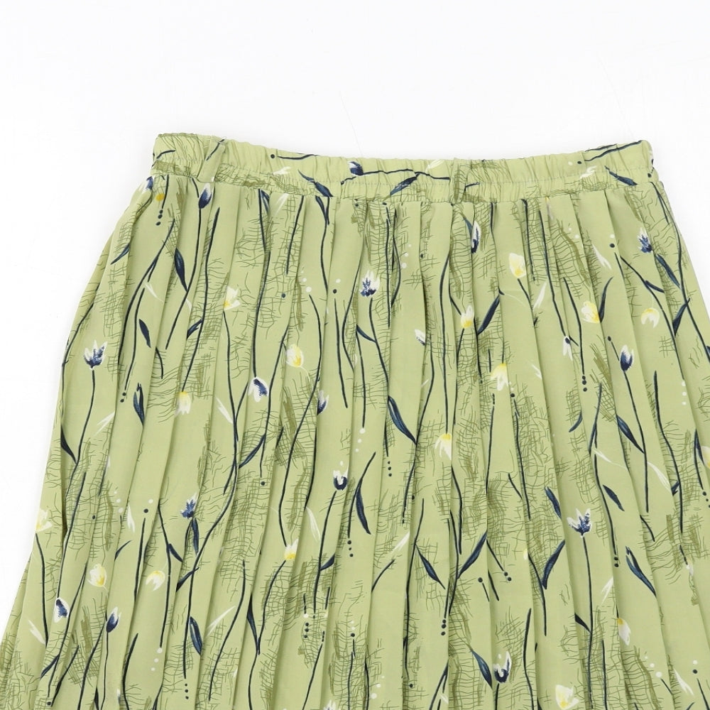 Bonmarché Womens Green Floral Polyester Pleated Skirt Size 12