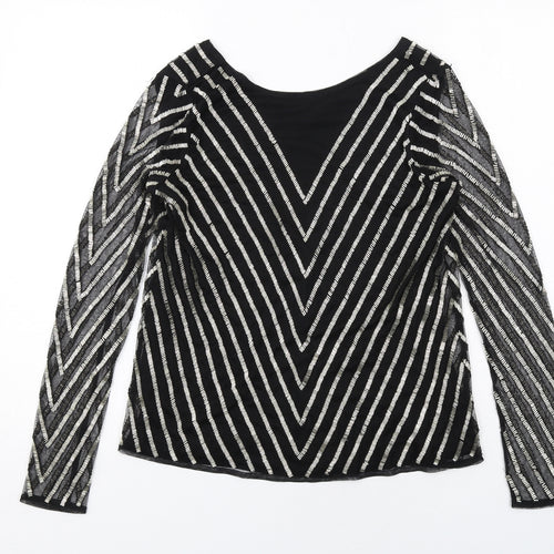 ASOS Womens Black Striped Polyester Basic Blouse Size 8 Boat Neck - Embellished