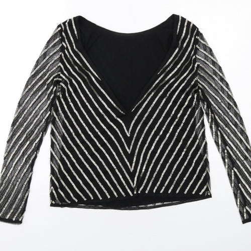 ASOS Womens Black Striped Polyester Basic Blouse Size 8 Boat Neck - Embellished