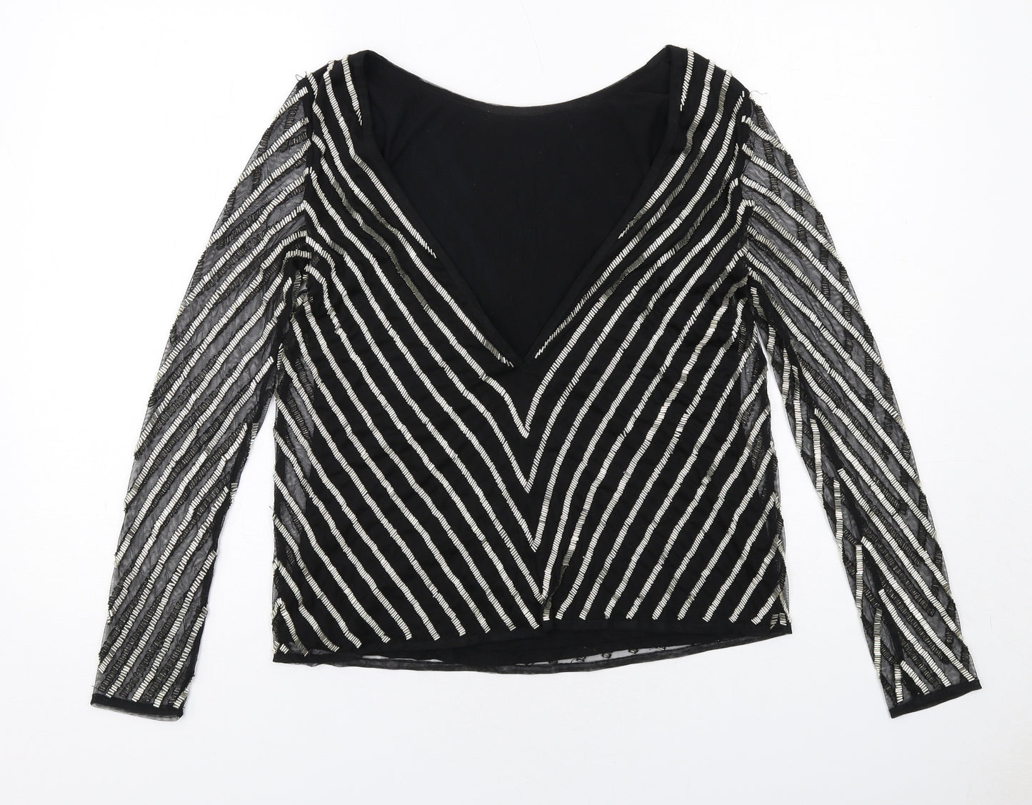 ASOS Womens Black Striped Polyester Basic Blouse Size 8 Boat Neck - Embellished