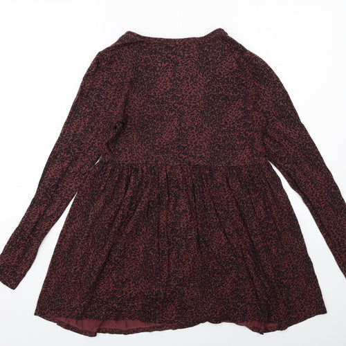 New Look Womens Red Animal Print Viscose Tunic Blouse Size 10 V-Neck - Leopard Print