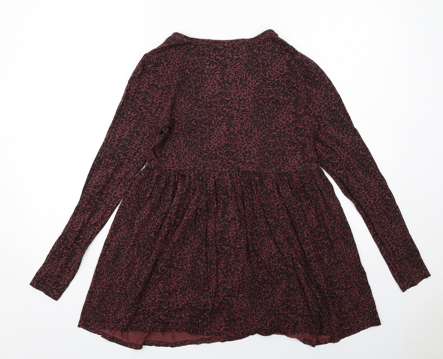 New Look Womens Red Animal Print Viscose Tunic Blouse Size 10 V-Neck - Leopard Print