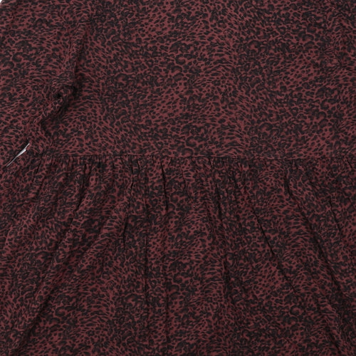 New Look Womens Red Animal Print Viscose Tunic Blouse Size 10 V-Neck - Leopard Print