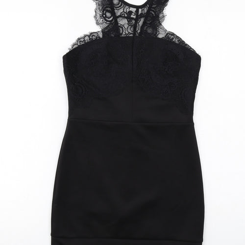 Topshop Womens Black Polyester Bodycon Size 8 Round Neck Zip