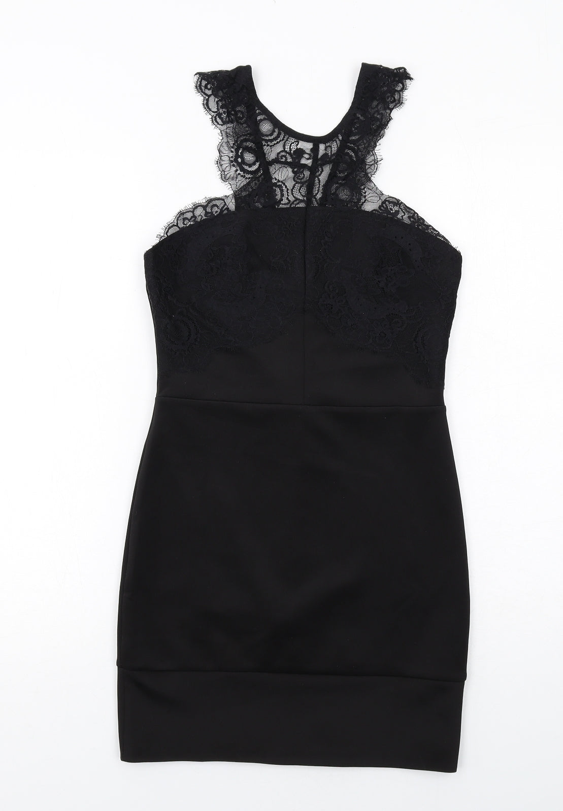 Topshop Womens Black Polyester Bodycon Size 8 Round Neck Zip