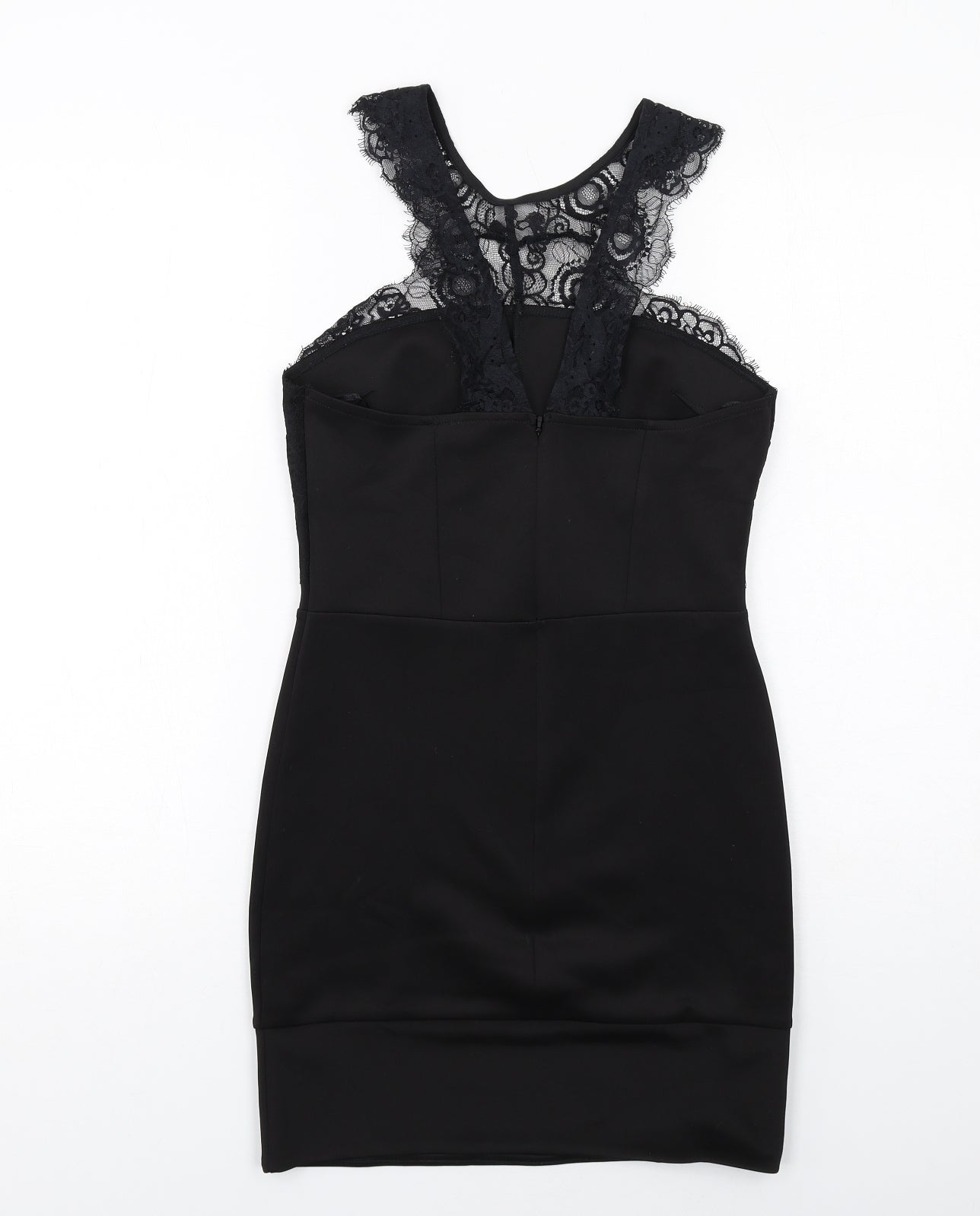Topshop Womens Black Polyester Bodycon Size 8 Round Neck Zip