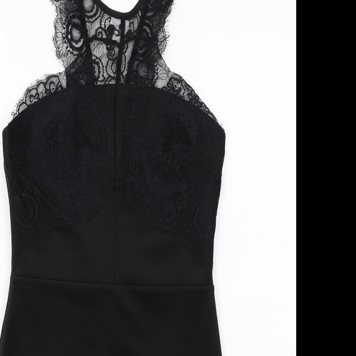 Topshop Womens Black Polyester Bodycon Size 8 Round Neck Zip