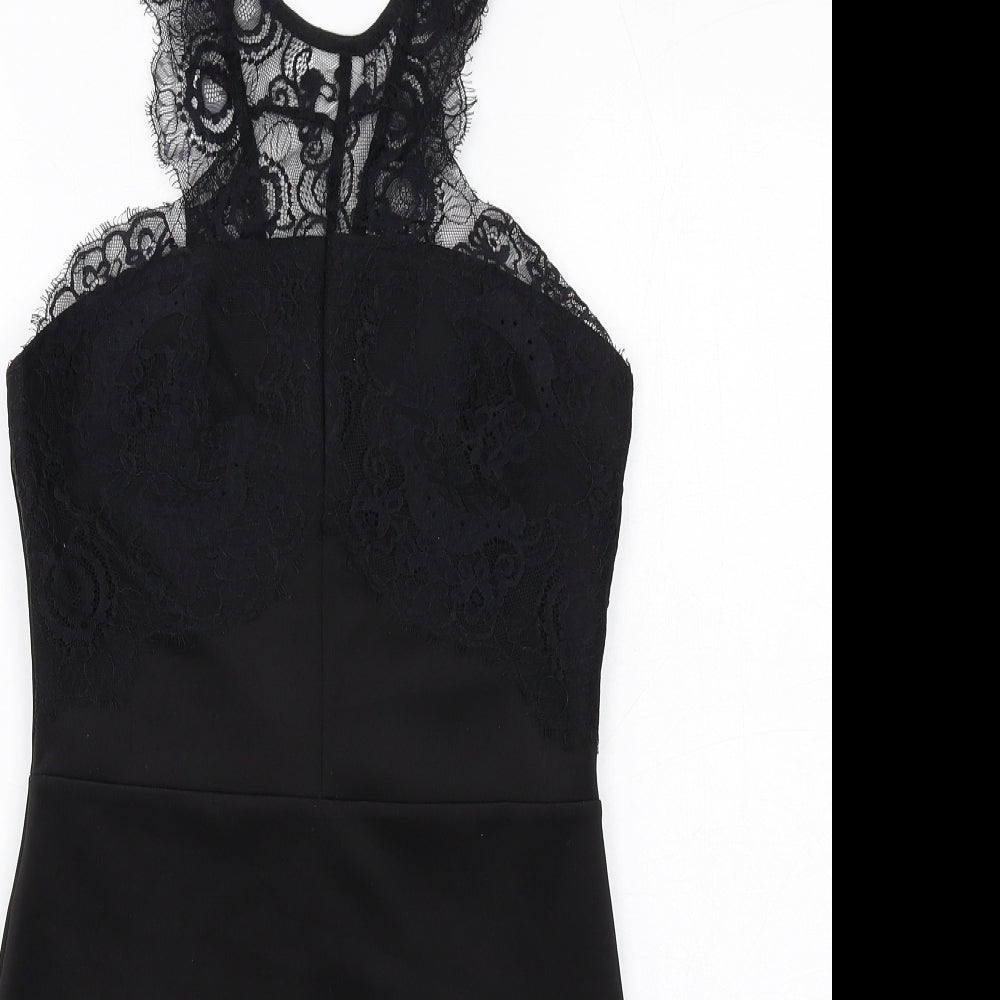 Topshop Womens Black Polyester Bodycon Size 8 Round Neck Zip