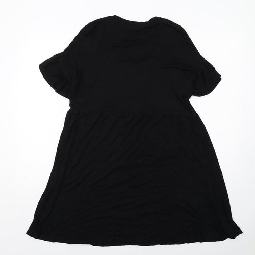 New Look Womens Black Viscose T-Shirt Dress Size 10 Round Neck Pullover