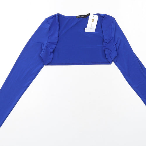 I SAW IT FIRST Womens Blue Polyester Cropped Blouse Size 6 Boat Neck - Shrug Top