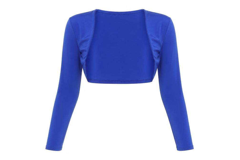 I SAW IT FIRST Womens Blue Polyester Cropped Blouse Size 6 Boat Neck - Shrug Top