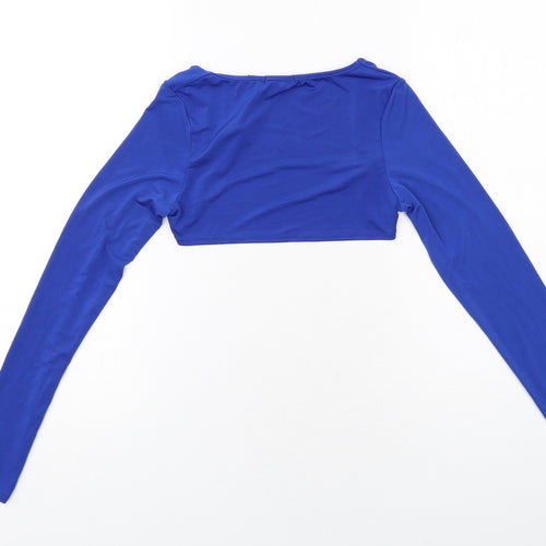 I SAW IT FIRST Womens Blue Polyester Cropped Blouse Size 6 Boat Neck - Shrug Top