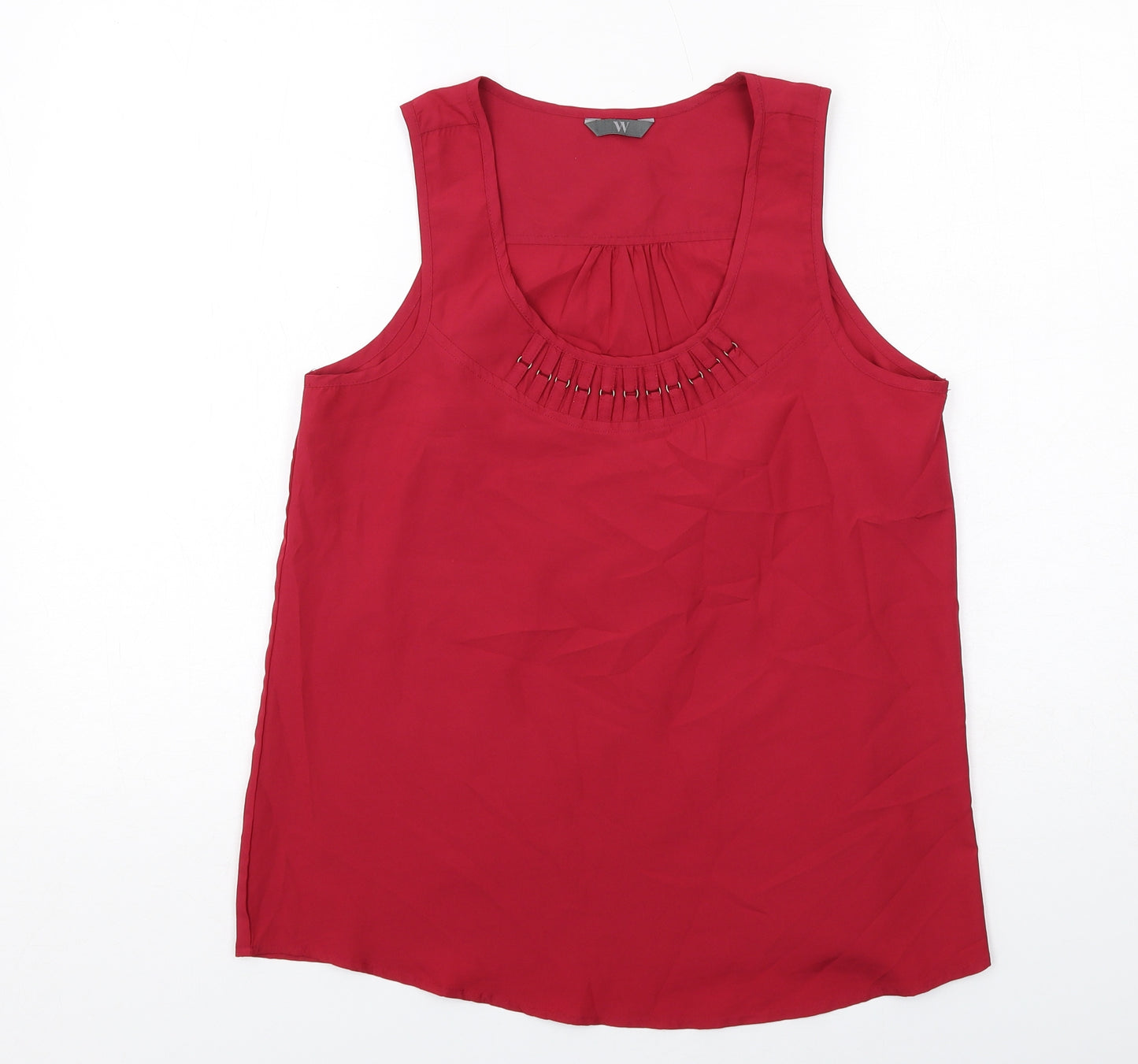 BHS Womens Red Polyester Basic Tank Size 10 Scoop Neck - Neckline Detail