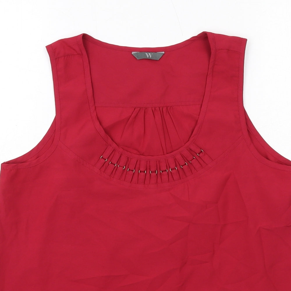 BHS Womens Red Polyester Basic Tank Size 10 Scoop Neck - Neckline Detail