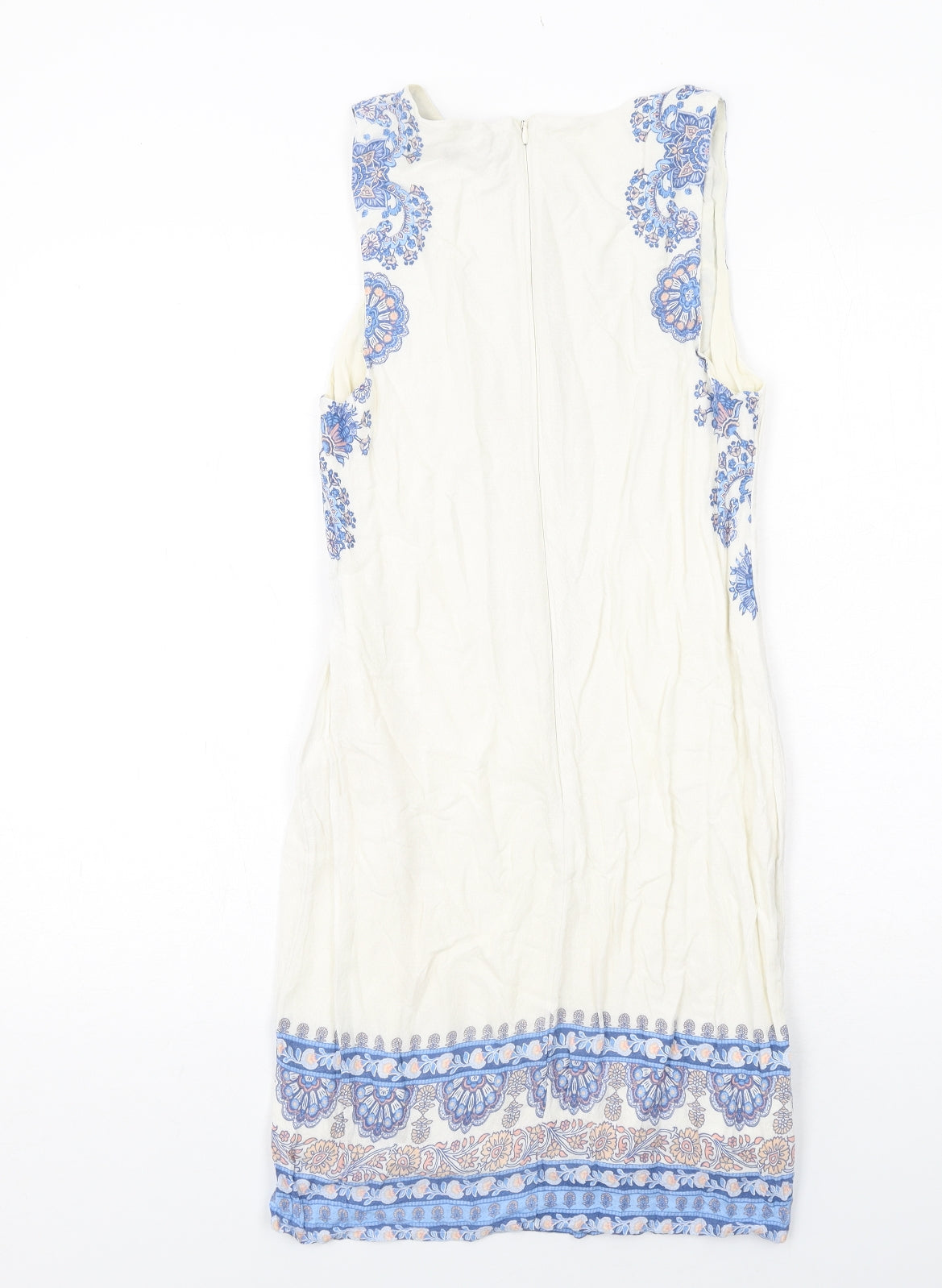 New Look Womens White Geometric Viscose Shift Size 10 Round Neck Zip
