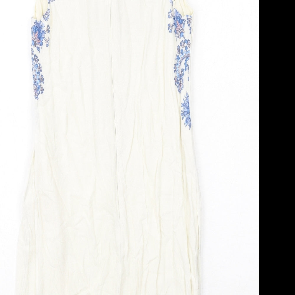 New Look Womens White Geometric Viscose Shift Size 10 Round Neck Zip