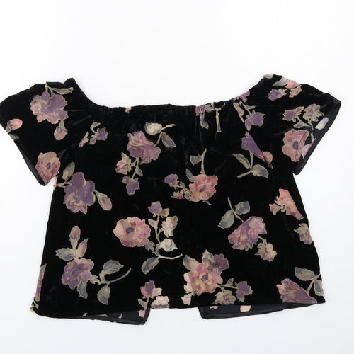 Staring at Stars Womens Black Floral Viscose Basic Blouse Size S Off the Shoulder - Open Back Detail