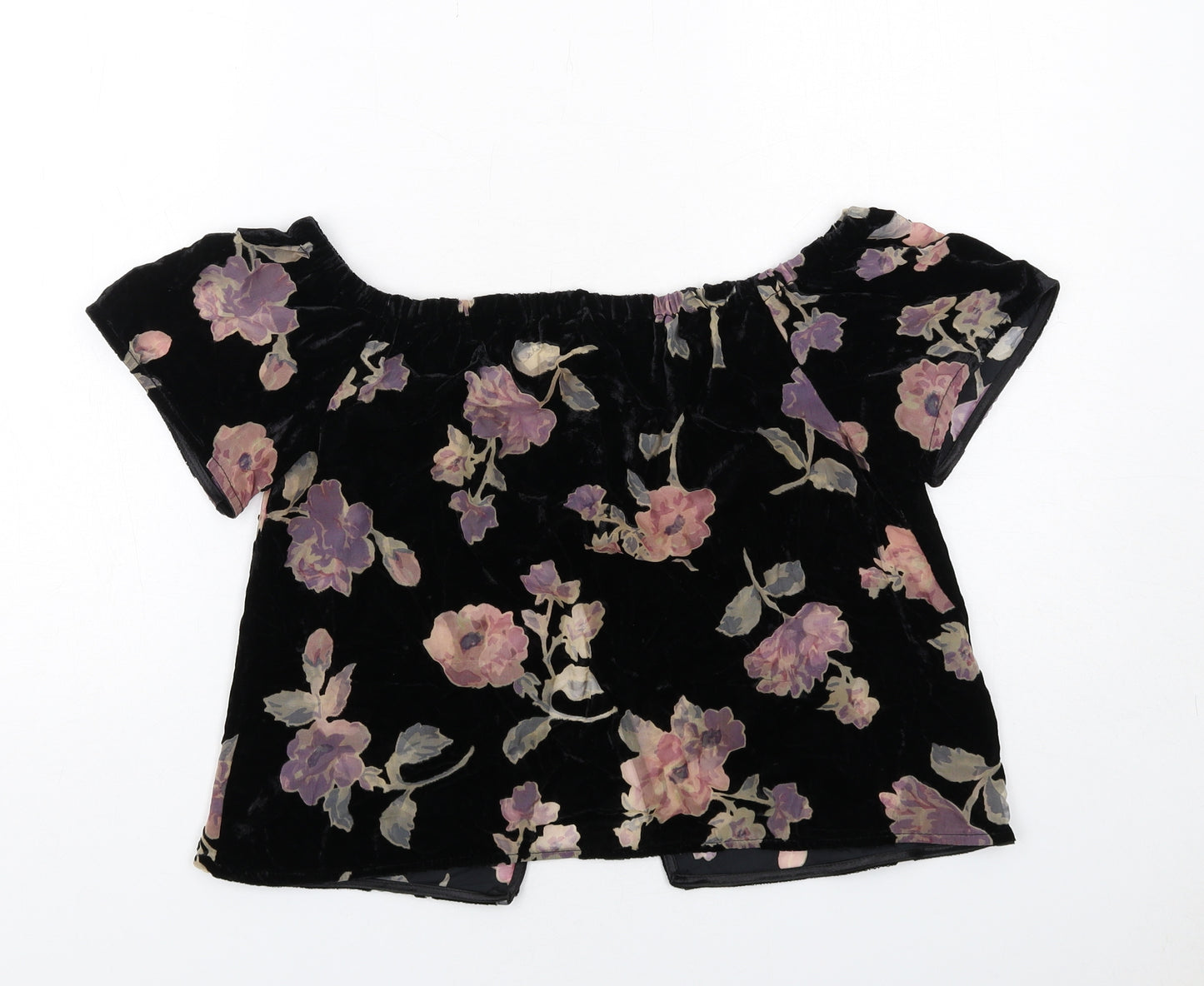 Staring at Stars Womens Black Floral Viscose Basic Blouse Size S Off the Shoulder - Open Back Detail
