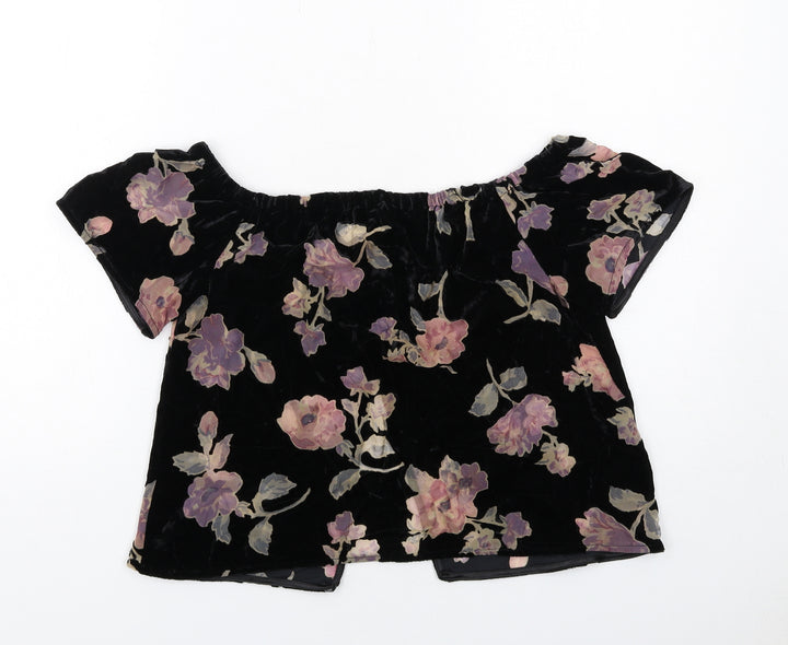 Staring at Stars Womens Black Floral Viscose Basic Blouse Size S Off the Shoulder - Open Back Detail