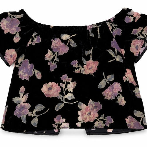 Staring at Stars Womens Black Floral Viscose Basic Blouse Size S Off the Shoulder - Open Back Detail