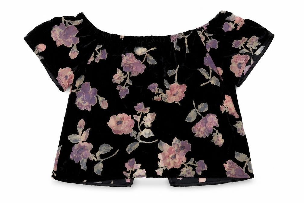 Staring at Stars Womens Black Floral Viscose Basic Blouse Size S Off the Shoulder - Open Back Detail