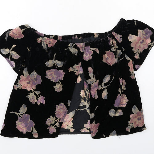 Staring at Stars Womens Black Floral Viscose Basic Blouse Size S Off the Shoulder - Open Back Detail