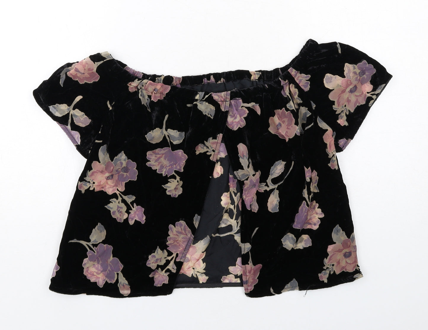 Staring at Stars Womens Black Floral Viscose Basic Blouse Size S Off the Shoulder - Open Back Detail