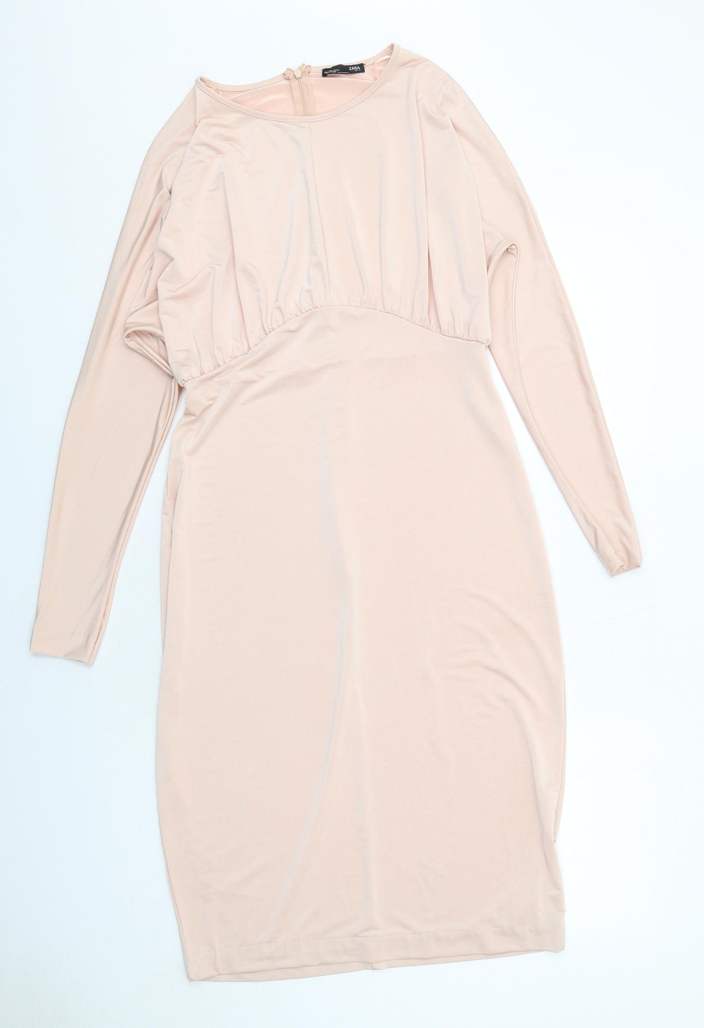 Zara Womens Pink Polyester A-Line Size L Round Neck Zip