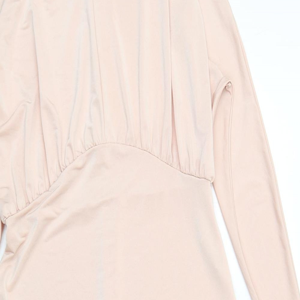 Zara Womens Pink Polyester A-Line Size L Round Neck Zip