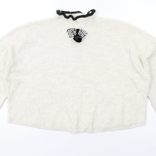 River Island Womens Ivory High Neck Acrylic Pullover Jumper Size L